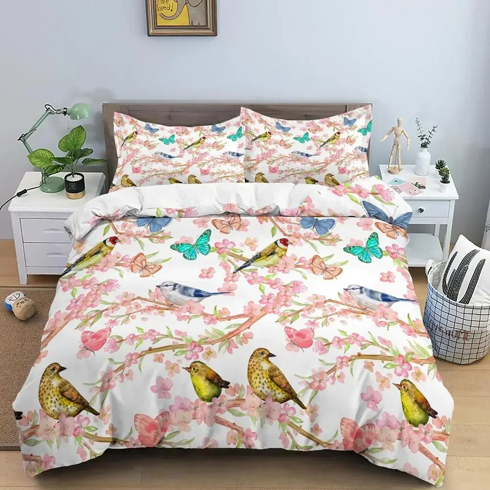 Royal Blue Gold Flower Classic Duvet Cover Sets, Queen, Full, Double Duvet Covers Pillowcases Bedding Set 260x220cm