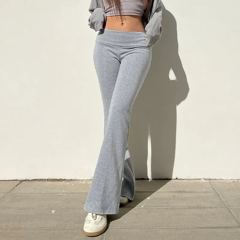 Women's Casual and Sexy Flared Trousers, Solid Color, Slim Fit, Low Rise, Bootcut, Autumn/Spring Fashion, Streetwear, Y2K, 2024