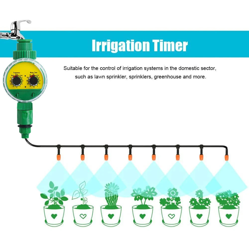 Automatic electronic outdoor sprinkler hose, green plastic, garden, clay, timer
