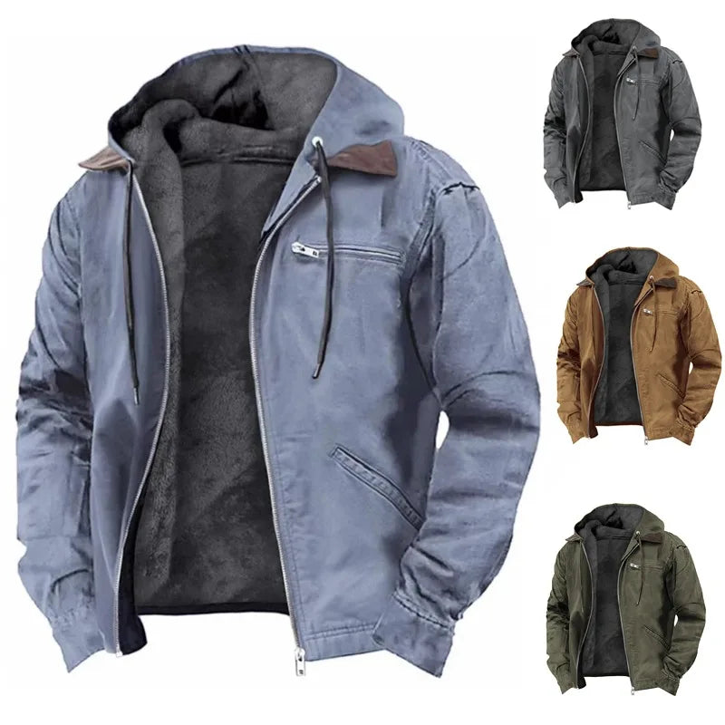 Men's New Fashion Casual Hooded Jacket, Retro Zip-Up Coat, Lightweight Streetwear, Versatile Outerwear for Spring and Autumn