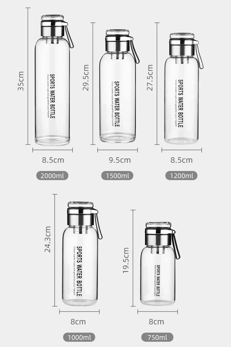 Bouteille d'Eau en Verre de Grande Capacité, Transparente, pour le Lait, le Jus, pour l'Extérieur, Portable, Étanche, pour le Thé, 2L