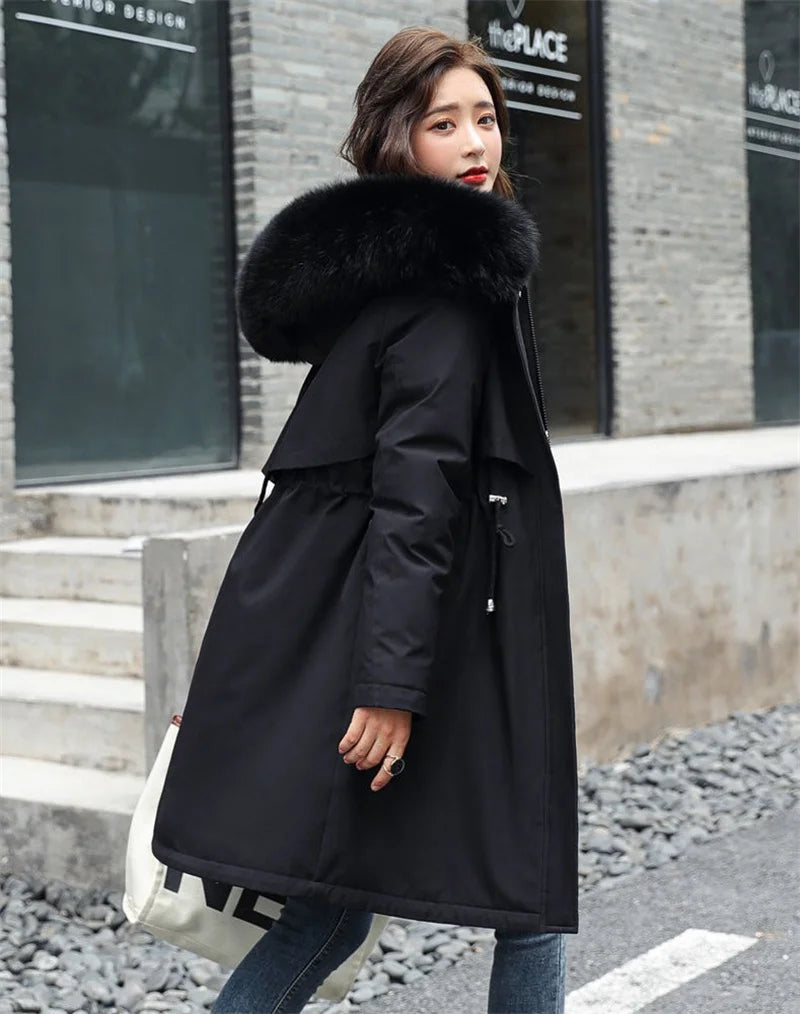 Veste d'hiver 2025 nouvelles femmes Parka vêtements manteau Long doublure en laine veste à capuche col de fourrure épais chaud vêtements de neige rembourré Parka 6XL
