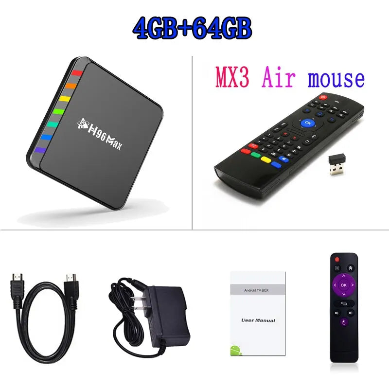 Boîte intelligente de TV Android 11 S905W2 4GB 32GB 64GB AV1 Quad Core WIFI6 4K H96 Max W2 Décodeur Media Player TV Box