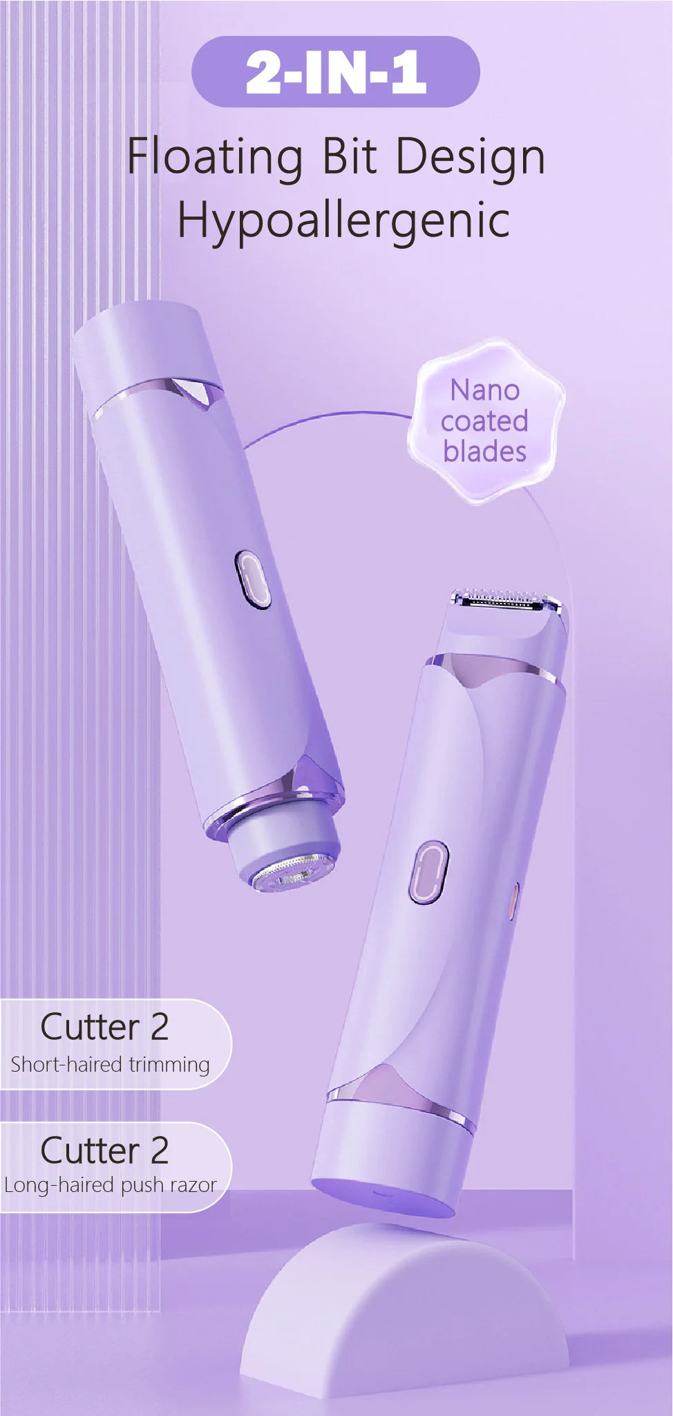 2-in-1 women's shaving tool, waterproof women's razor, razor for sensitive skin, electric razor for ingrown hair prevention