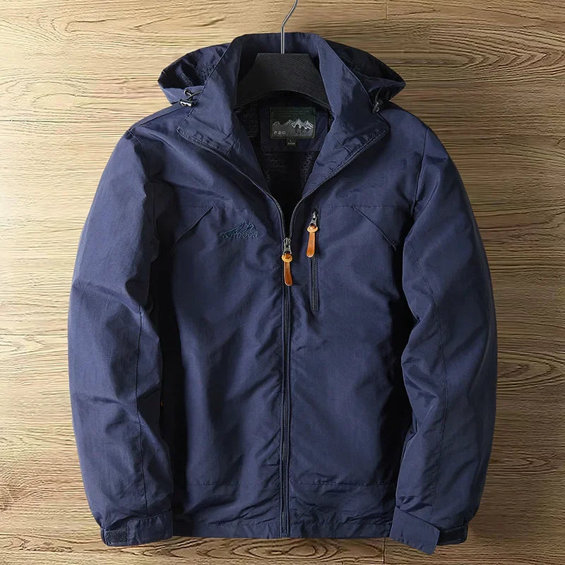 Men's casual outerwear jackets, spring and autumn fashion, slim fit, punch-hole jacket with hat, versatile men's streetwear