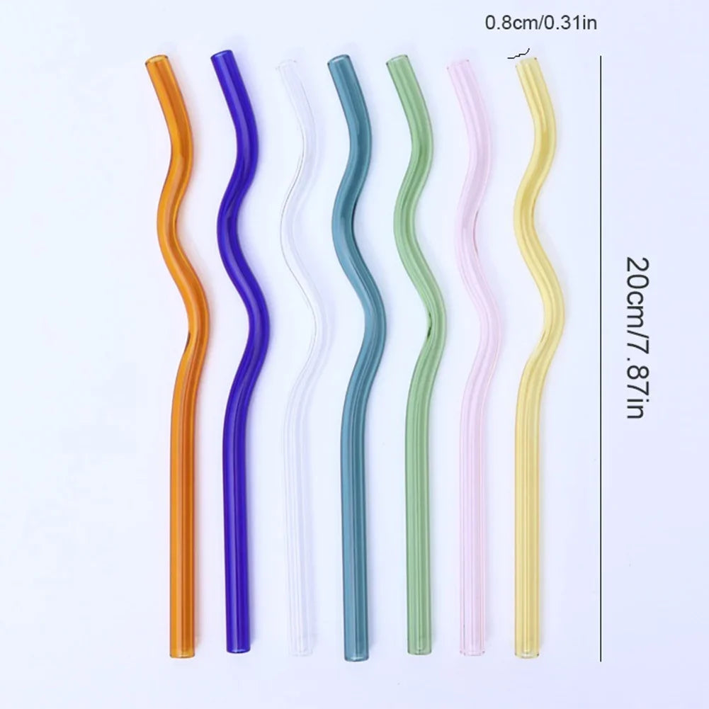 Pailles en Verre Réutilisables Ondulées Colorées Transparentes, Tube à Haute Teneur en Borosilicate, pour ix, Bar
