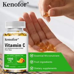 Vitamine C 1000 Mg - avec agrumes, églantier, soutien immunitaire, production de collagène, santé de la peau, antioxydant, 120 gélules