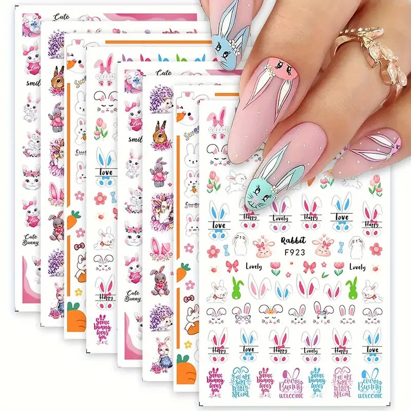 Easter bunny nail stickers, self-adhesive 3D decals, nail art supplies, cartoon character, DIY nail stickers