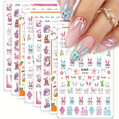Easter bunny nail stickers, self-adhesive 3D decals, nail art supplies, cartoon character, DIY nail stickers