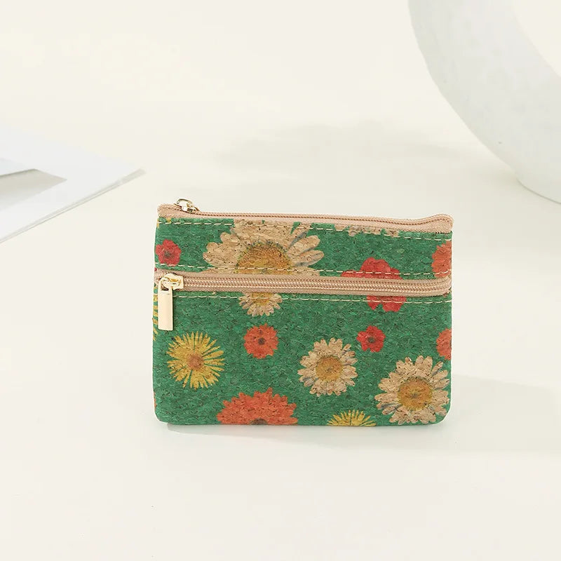 Porte-monnaie original en liège pour femme, mini portefeuille, petit sac, porte-monnaie avec double fermeture éclair, sac d'argent, carte, clé, rouge à lèvres, évaluation