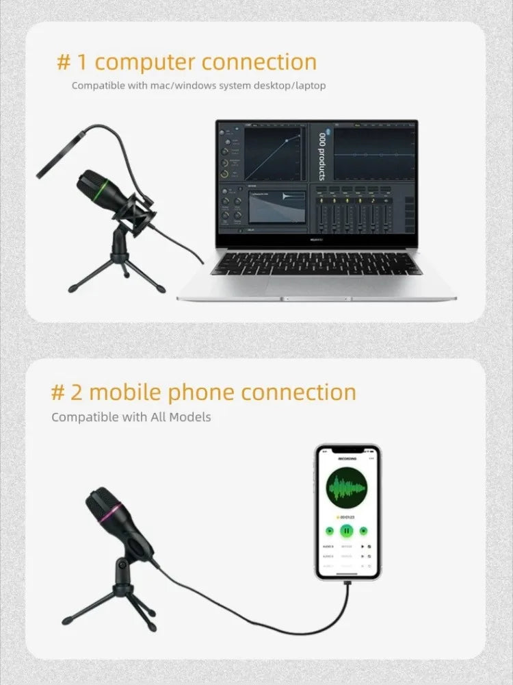 Microphone filaire à condensateur USB, 3.5mm, pour PC, ordinateur portable, jeu, Podcast, Studio, professionnel, Anti-soufflage, pour bureau