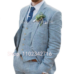 Costume zones me 3 pièces en lin pour hommes, smoking de marié pour mariage, été plage, homme trempé (veste + pantalon + glaçage) Terno, 2023