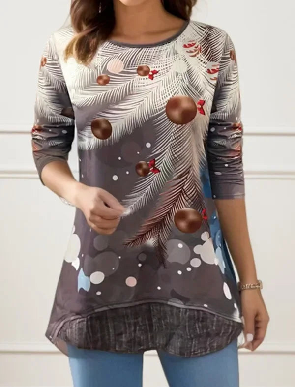 Arbre de noël femmes t-shirt mode col rond à manches longues hauts chemises impression 3D décontracté Harajuku femme grande taille vêtements