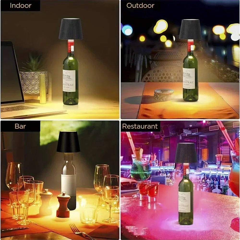 Wireless bottle-shaped table lamp, touch control, 3 colours, stepless dimming, night light suitable for bars.