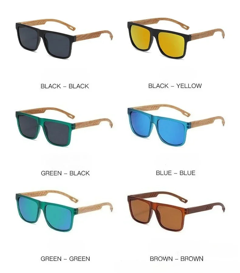 Lunettes de soleil en bois de bambou pour hommes et femmes, Vintage, Protection UV400, unisexe, monture carrée, nuances de conduite