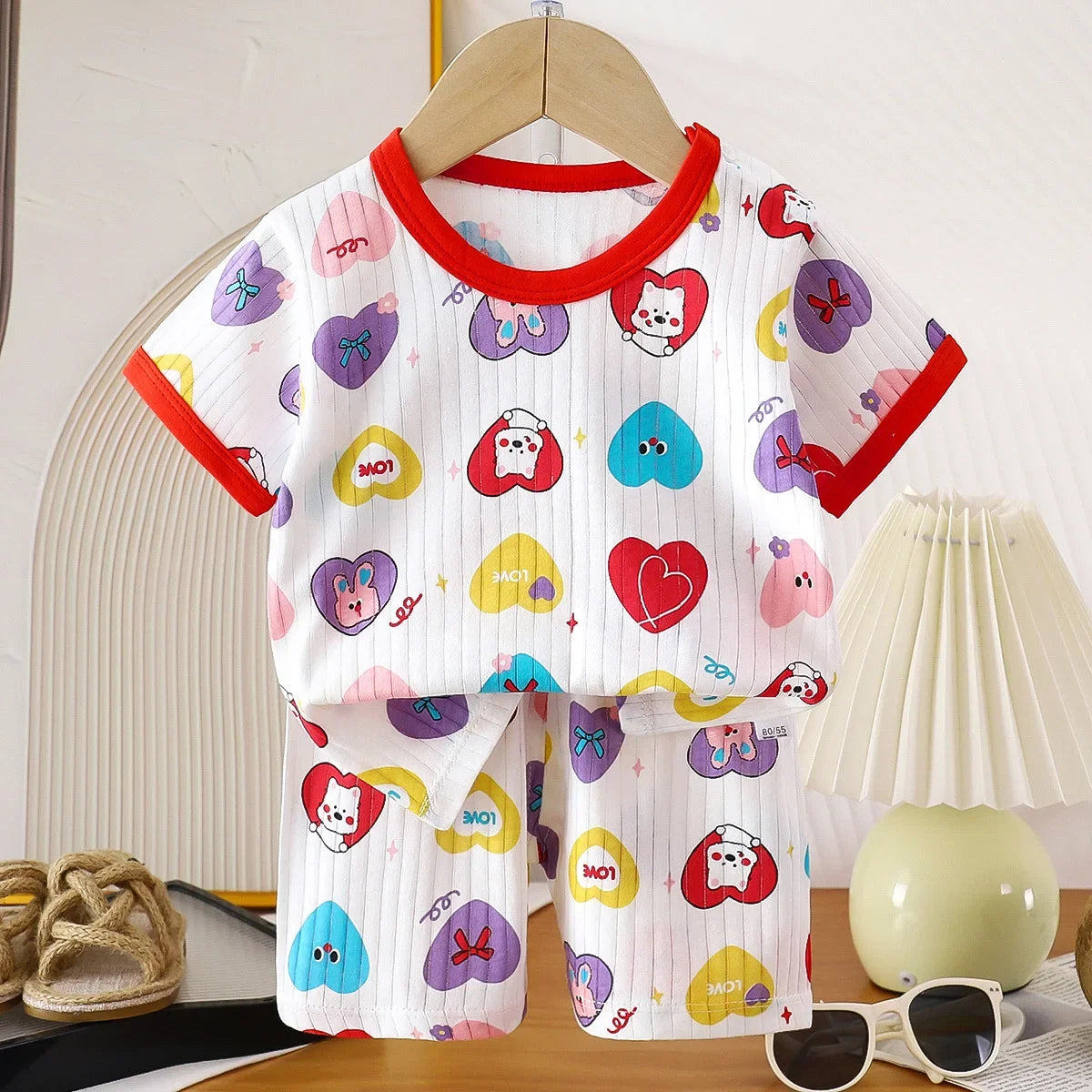 Ensemble de vêtements d'été en pur coton pour enfants, t-shirt à manches courtes avec Short, dessin animé mignon, pyjama décontracté pour bébés en bas âge