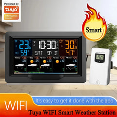 Tuya WIFI Station météo intelligente écran couleur APP contrôle météo réveil intérieur et extérieur température humidité mètre