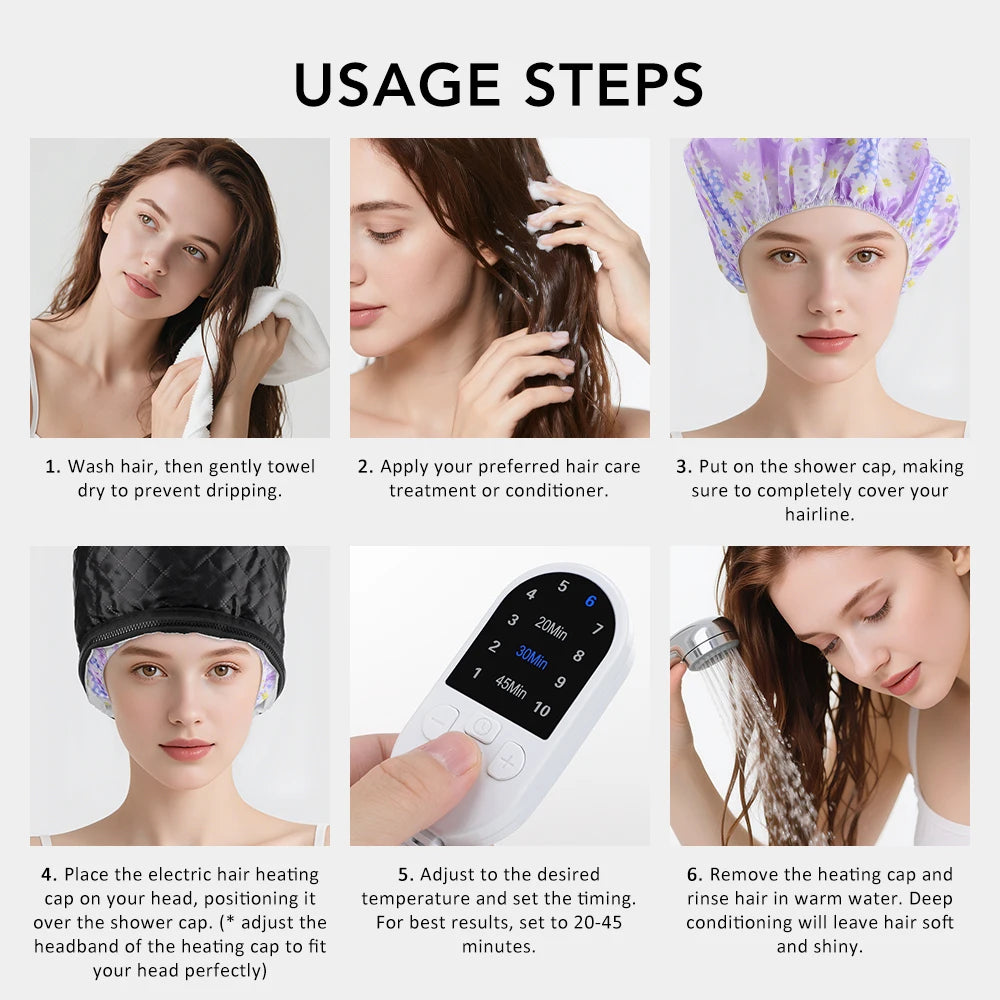 Bonnet chauffant SPA pour cheveux naturels noirs, masque capillaire à 10 niveaux, bonnet chauffant pour le traitement des cheveux, usage domestique