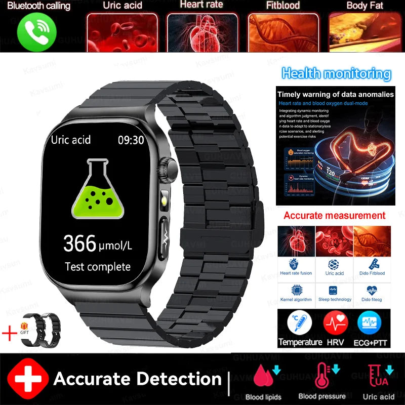 2025 nouvelle montre intelligente 2.04 pouces écran acide urique lipides sanguins composition corporelle cinq détecteurs 650mAh sport HD appel montre intelligente