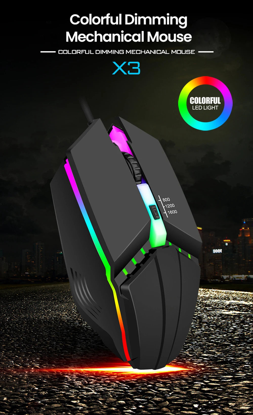 Elough souris filaire muet USB souris de jeu filaire pour ordinateur de bureau ordinateur portable bureau à domicile RGB LED lumineux rétro-éclairé souris jeu