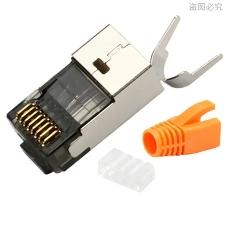 RJ45 CAT7 Ethernet connector, 50U 8P8C shielded Cat 7 network connector, 1.5mm wire diameter with boot