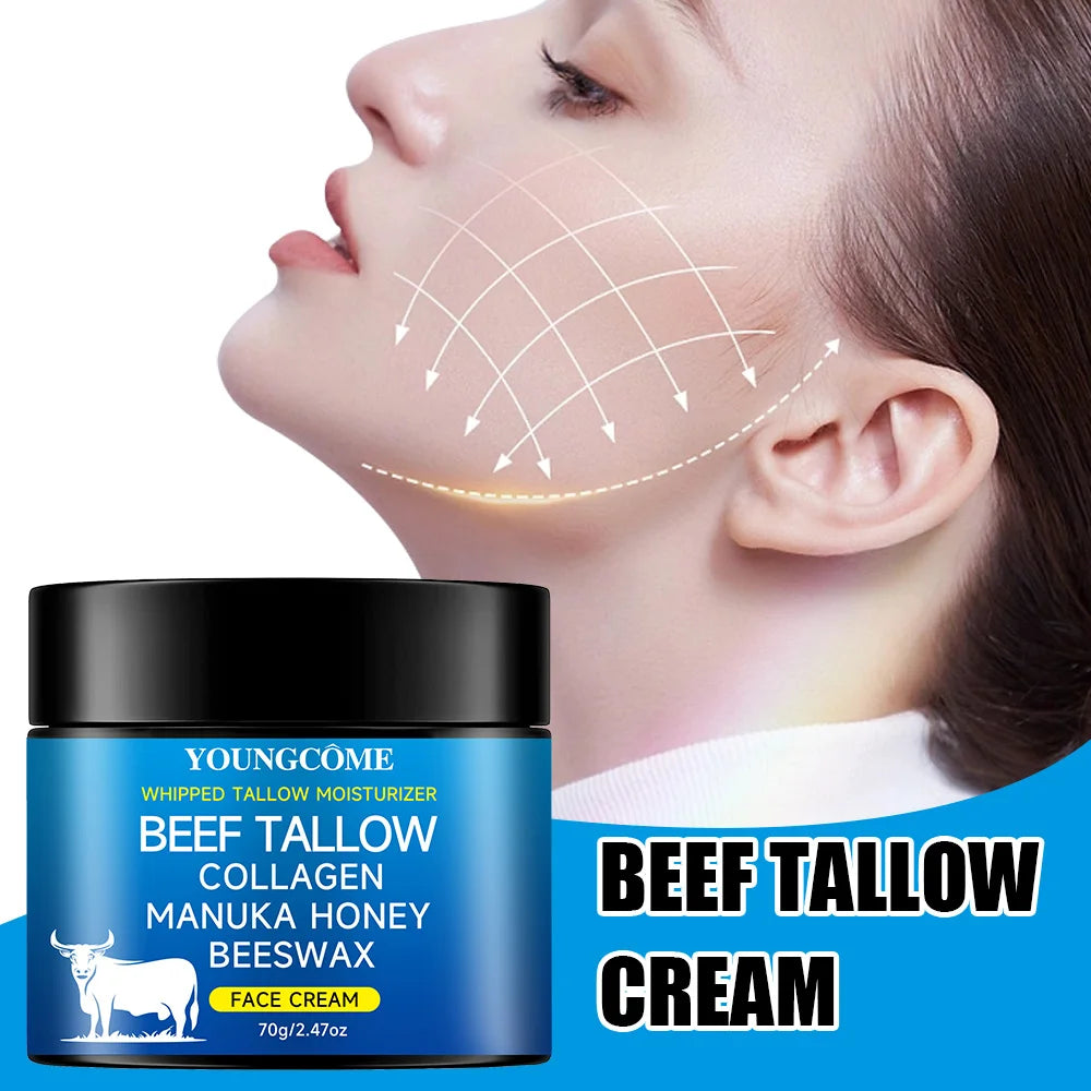 Tallow face cream with raw honey olive oil. Anti-aging face cream, wrinkle-dissolving collagen cream, smooths wrinkles, moisturizes, and firms. 
