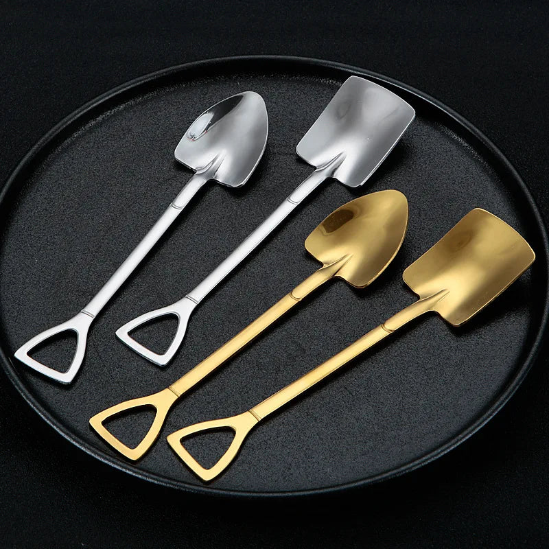 Set of 4 stainless steel scoop and pointed spoons, coffee spoon, tea spoon, ice cream spoon, dessert spoon, cutlery, dinnerware set, kitchen tools