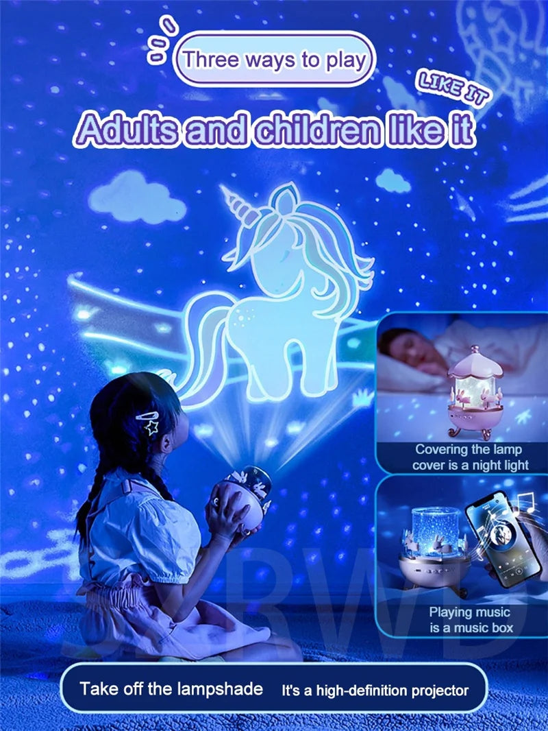 Projecteur de veilleuse pour enfants, chambre d'enfant, Rotation spatiale, lampe de nuit Led rechargeable par USB, 12 films, cadeau d'anniversaire et de noël