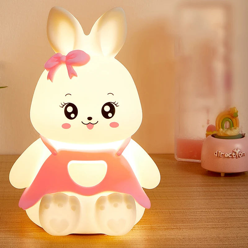 Veilleuses mignonnes pour enfants, 5 couleurs changeantes, lampe LED en forme de lapin en Silicone avec batterie, pour pépinière, enfants, bébé, Camping, décoration de maison