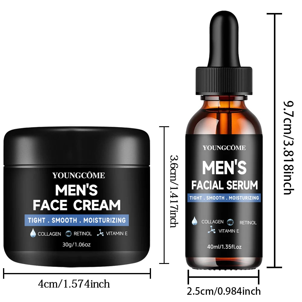 YOUNGCOME Ensemble de routine quotidienne pour homme avec sérum et hydratant avec collagène, rétinol et vitamine E pour tous types de peau