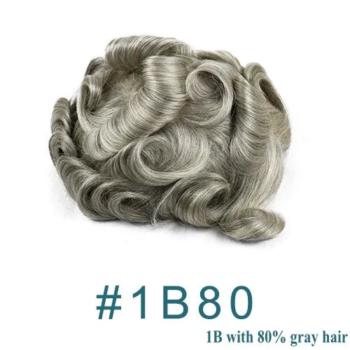 1B40 1B65 gris cheveux humains hommes toupet indécutable 0.1mm Pu Base homme perruques remplacement naturel délié cheveux prothèse capillaire