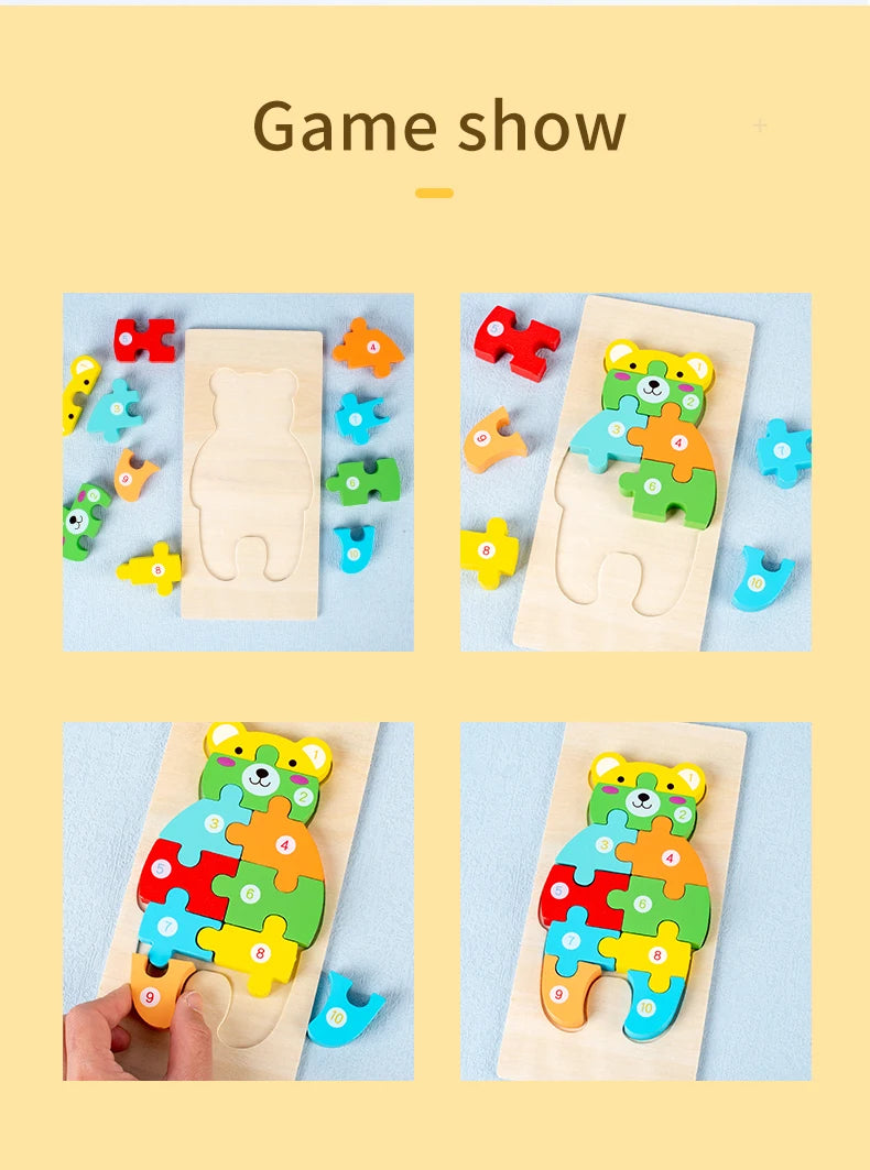 Puzzles en bois Montessori pour enfants, jouets pour tout-petits de 2 à 3 et 4 ans, jouet dinosaure