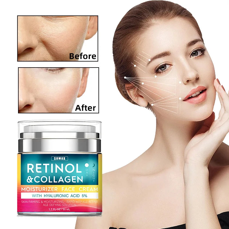 Crème pour le visage au rétinol, hydratante, raffermissante, éclaircissante, au collagène, à l'acide hyaluronique, produits de soins pour la peau, 50ml