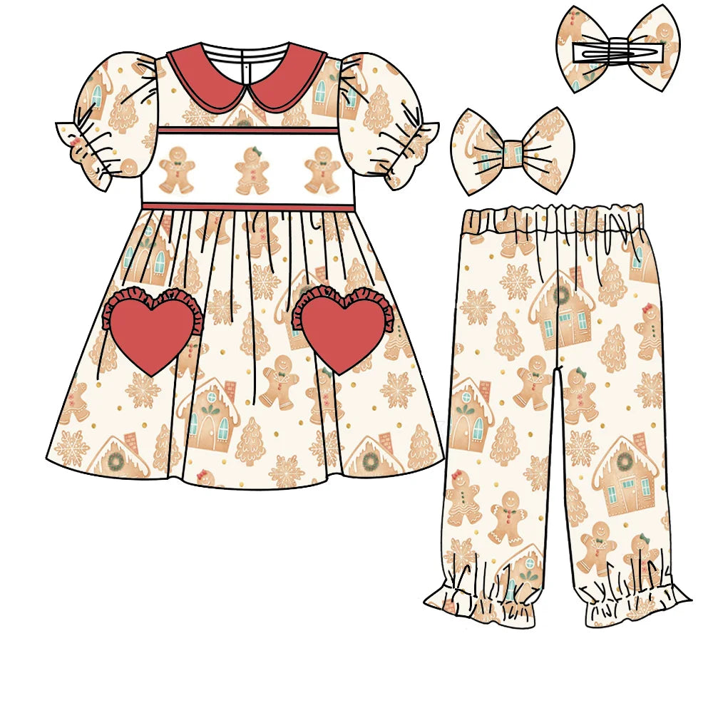 Vêtements pour hommes en pain d'épice pour enfants, manches courtes, pantalon imprimé elfe de dessin animé, ensemble de noël pour filles et garçons, vente en gros