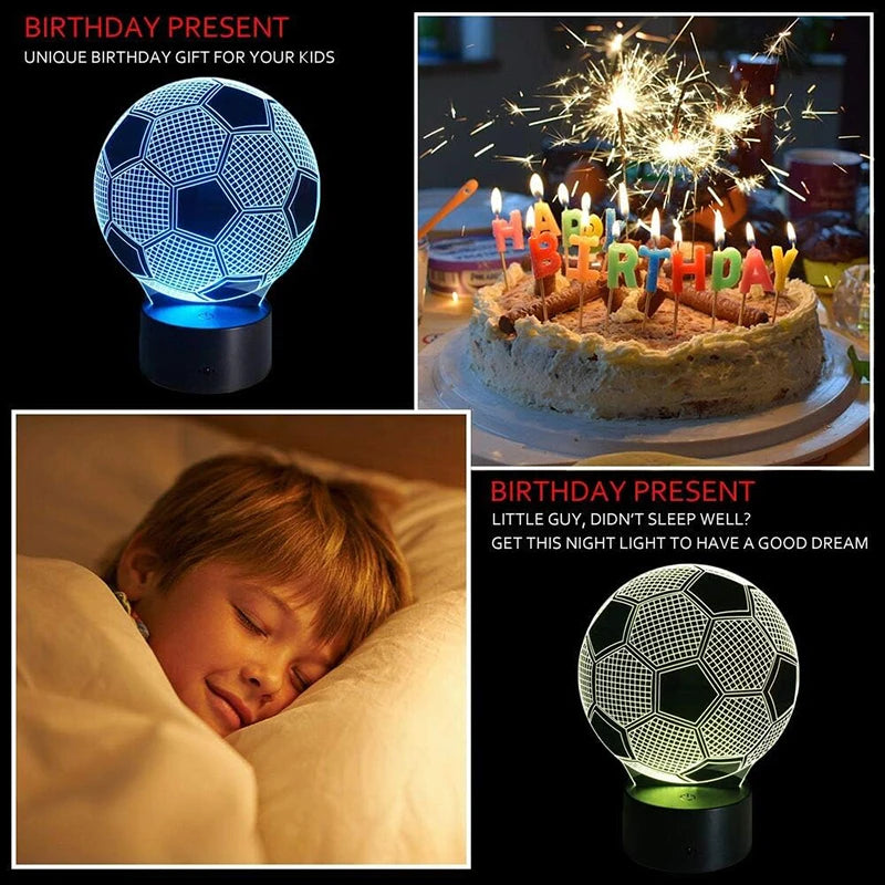 Veilleuse de Football pour enfants avec télécommande, 7 couleurs changeantes, cadeau d'anniversaire, de noël, de saint-valentin, Fan de Sport pour garçons et filles