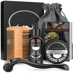 Ensemble complet de soins de barbe pour hommes, peigne à barbe, baume, peigne Double face avec rouleau, liquide de croissance de barbe, 5/7/8 pièces