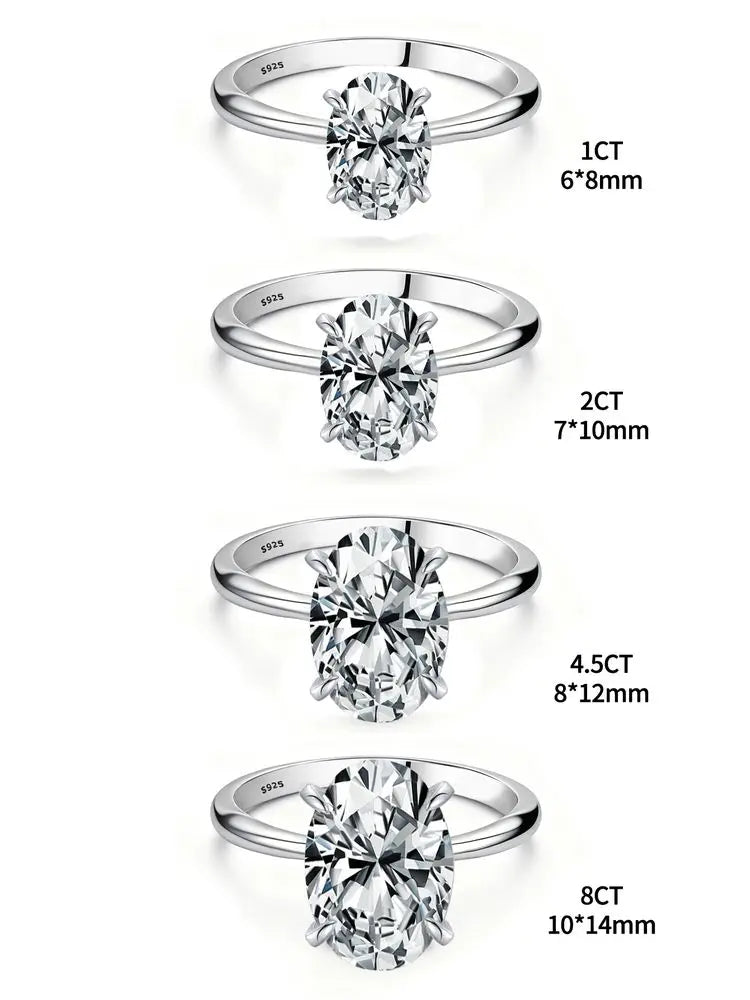GRA 1-3CT 925 bagues de fiançailles en argent Sterling coupe ovale Solitaire zircon cubique bagues de promesse de mariage pour les femmes bijoux fins