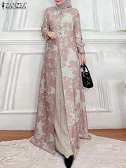 ZANZEA-Robe maxi patchwork à manches longues pour femmes, Abaya musulmane, Robe d'été élégante, Robe imprimée florale, Robe de ramadan, Kaftan éducatif, Mode