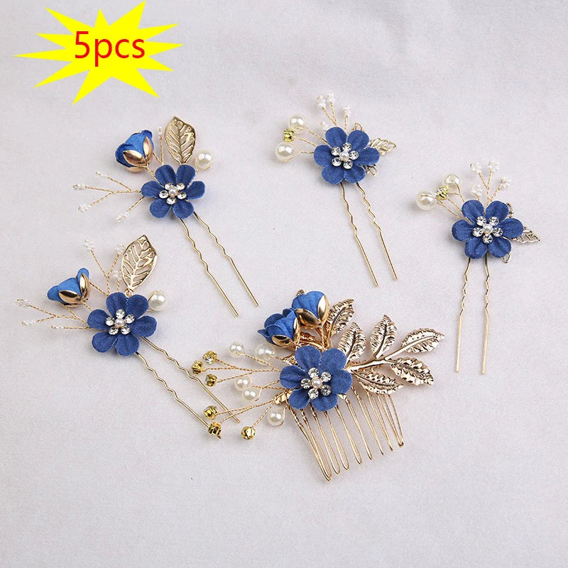 5 pièces/ensemble accessoires de cheveux de mariée pour femmes fleur perle casque diadème Barrette de mariage pince épingles à cheveux mariée peignes ornement