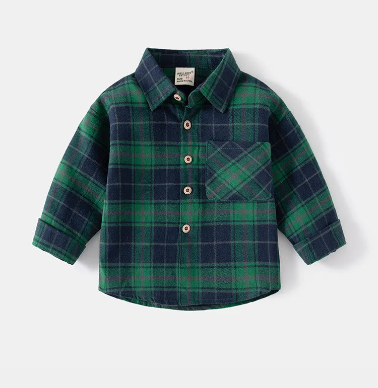 Chemises à manches longues en coton pour enfants, chemisier à carreaux, haut décontracté, vêtements pour bébé, col, garçons, 2-7 ans, nouveau, 2025