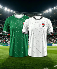 Maillot de football extérieur style Irak 2026, blanc avec bordures noires et motif à pois, haut de sport léger et respirant pour homme