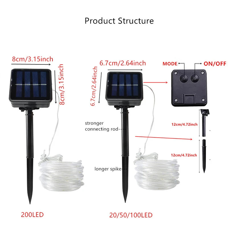 Solar string lights, outdoor tube rope lights, waterproof tube lights for outdoor home, garden, parties, and decorations. LED outdoor lights.