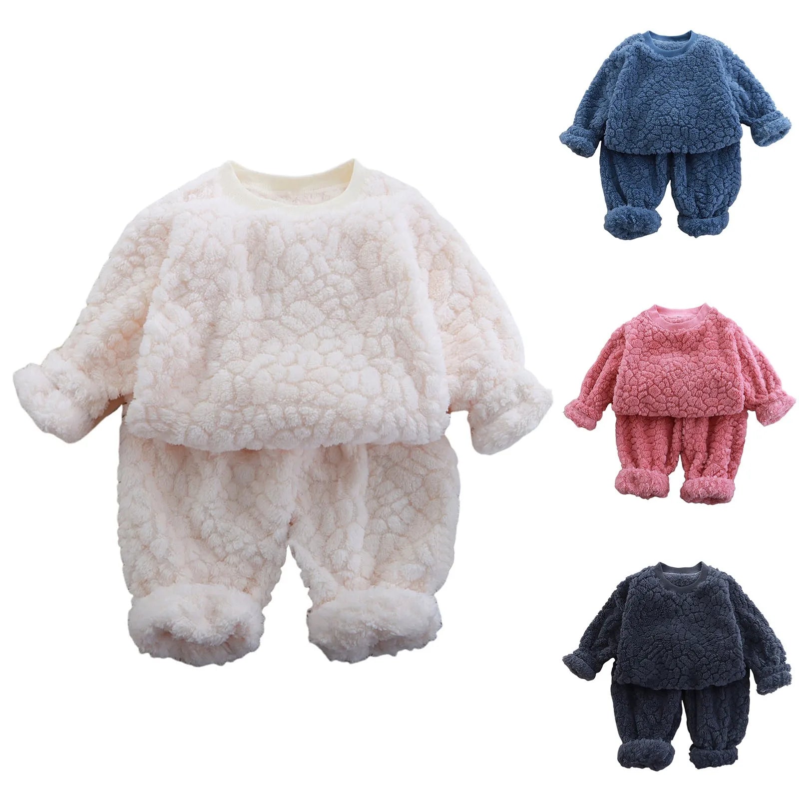 2t filles vêtements flanelle ensemble enfants deux pièces ensemble nouveau fourrure Jacquard ample col rond maison costume enfant en bas âge fille garçon correspondant