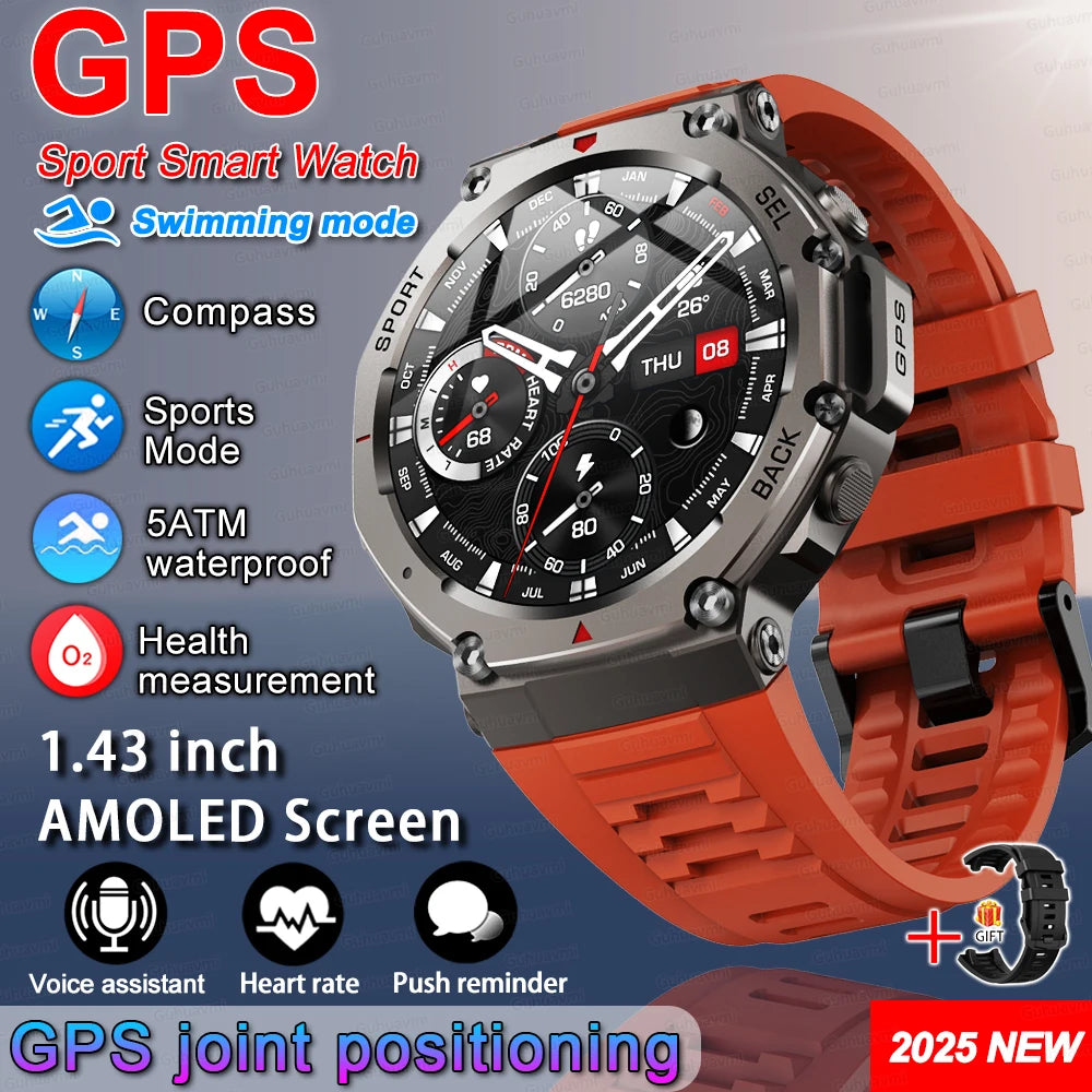 T-rex 3 Ultra GPS montre intelligente 5 ATM étanche intégré double bande GNSS boussole militaire 170 + Sport Smartwatch hommes 2025 nouvelle montre