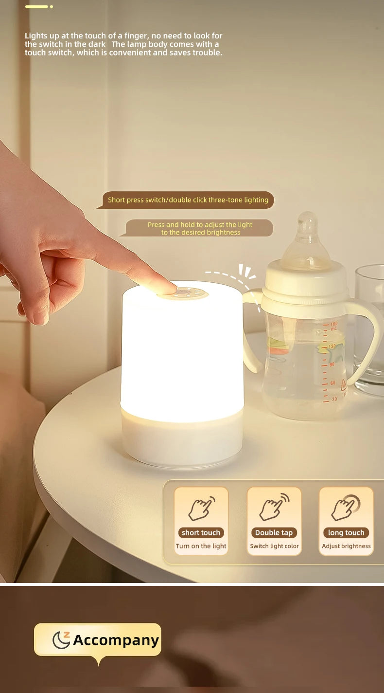Veilleuse LED à capteur tactile pour enfants, lumière à intensité variable en continu, à côté de la lampe, chargement USB, lampe de table, veilleuse pour bébé, chambre à coucher