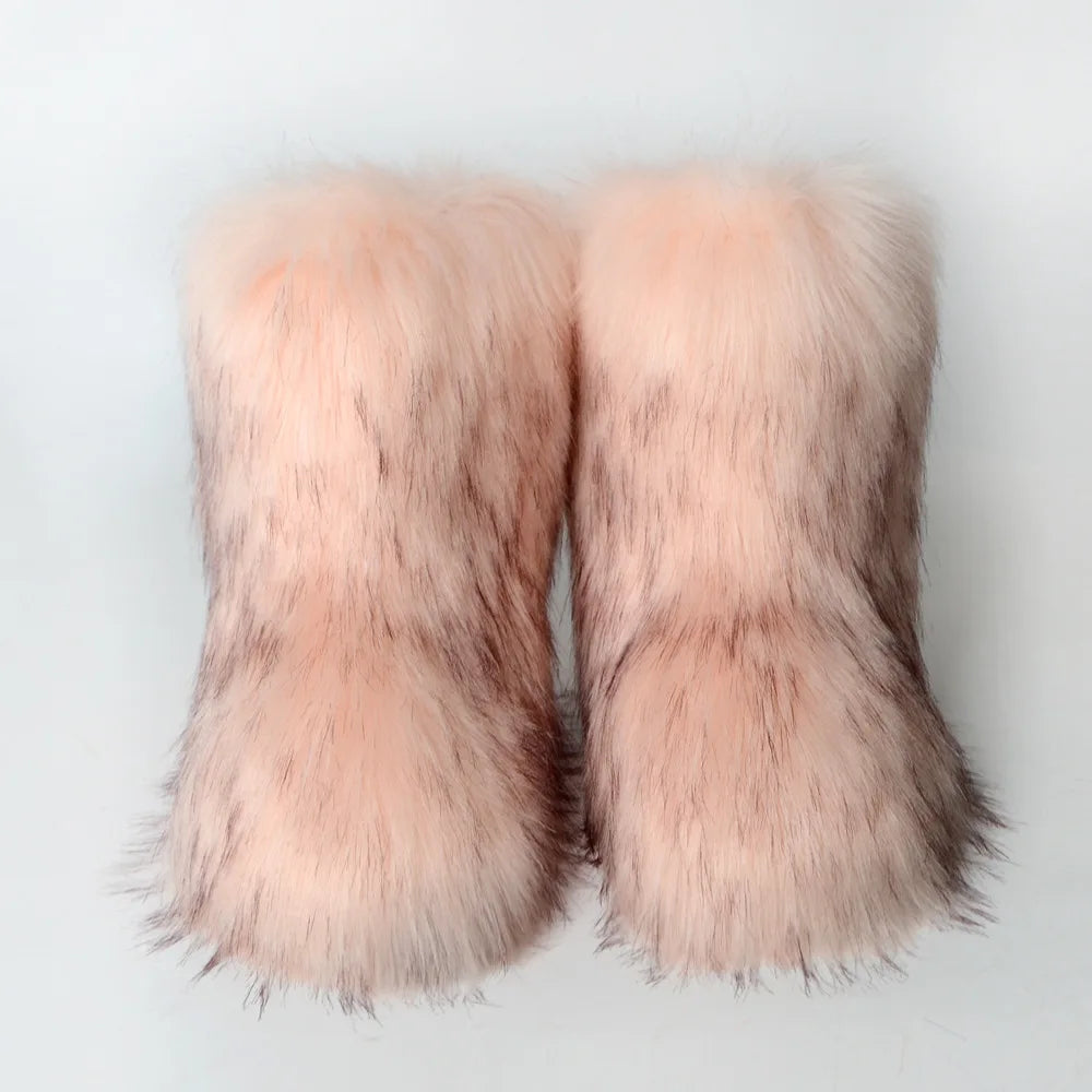Bottes de neige d'hiver pour femmes en plein air de luxe fourrure fausse fourrure de renard bottes femme en peluche chaud plate-forme chaussures nouvelle mode Bottes grande taille 46