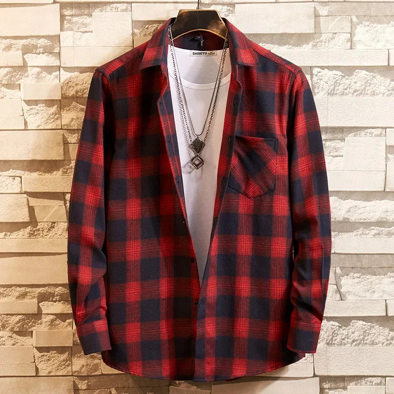 Chemise décontractée en coton à carreaux pour hommes, chemise habillée en glouton, manches longues, coupe couvertes, mode printemps et automne, 2025