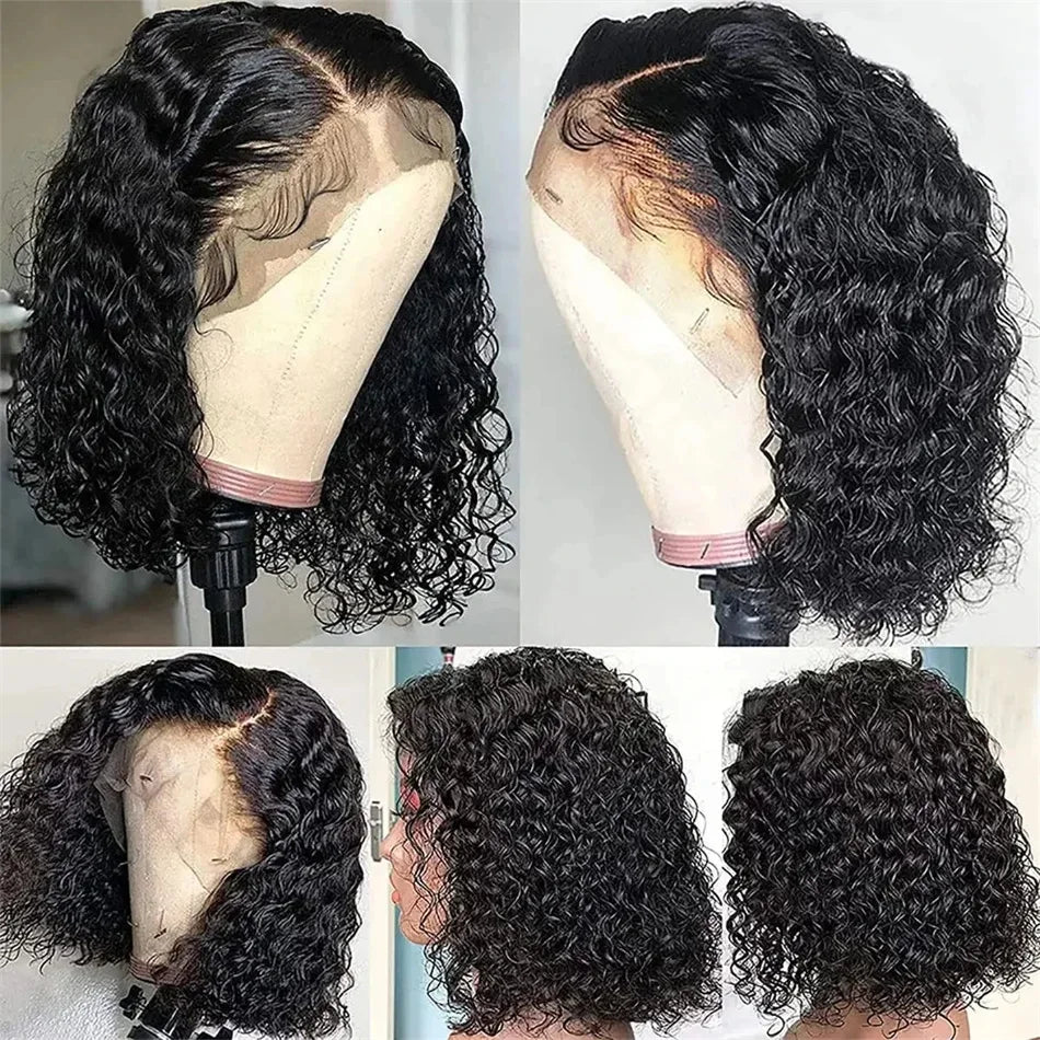 100% cheveux humains lâche vague profonde courte Bob perruques cheveux humains 13x4 Transparent dentelle avant perruque 16 pouces 200 densité perruque vietnamienne