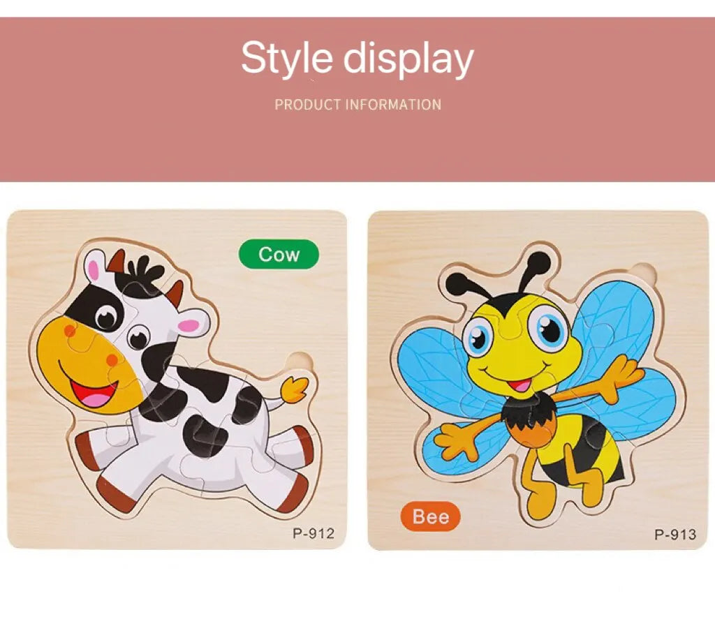 3 PCs couleur aléatoire Puzzle 3D jouets éducation précoce en bois Cartoon Animal Puzzle Puzzle infantile Puzzle Conseil jouets