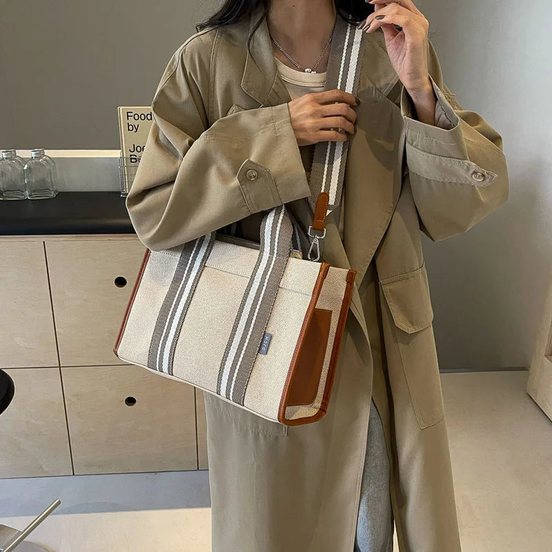sac de luxe femme sac a mains femme sac bandouillère femme Sacs à main en tissu de lin pour femmes, sac à bandoulière rayé de grande capacité, sac fourre-tout de shopping, dernier document uni, lancé, qualité, 2024